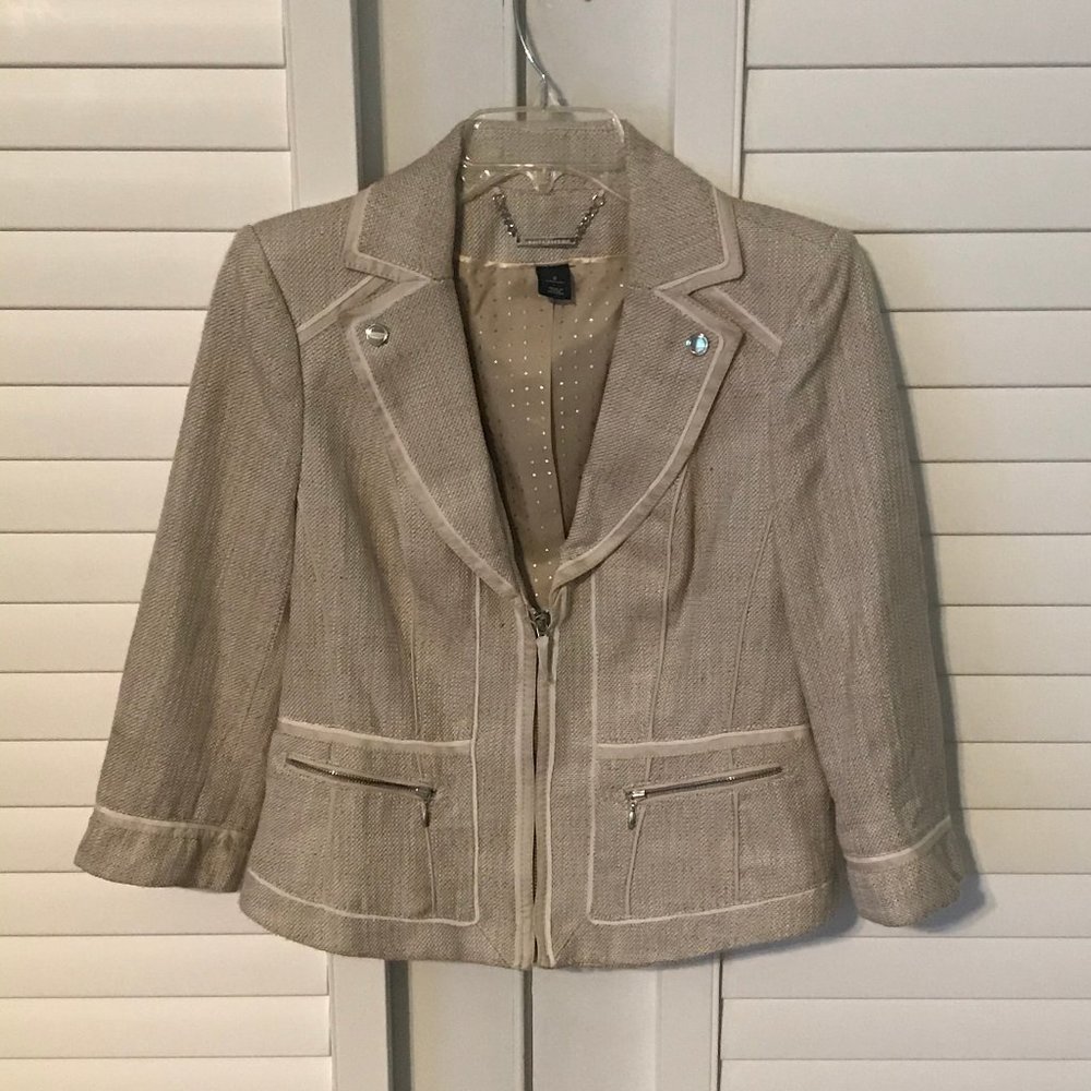 WHBM tan blazer (jacket) with zip front, size 6